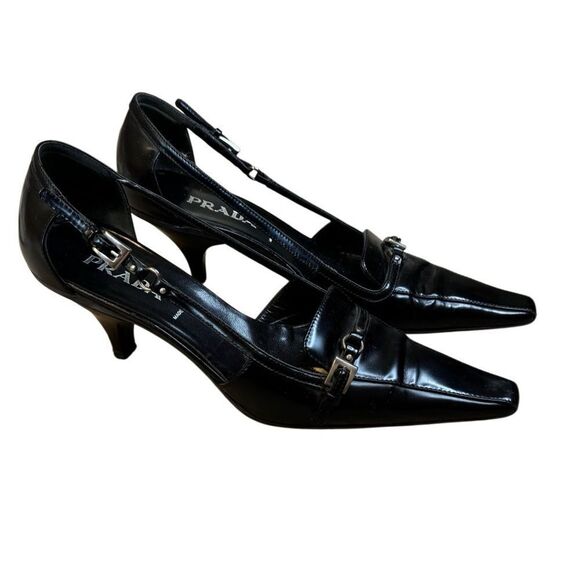 Vintage Prada Leather Buckle Detail Kitten Heels - Picture 1 of 14